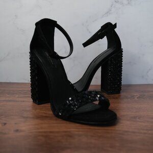 ZARA Woman Black Embellished Block Heels – Size 38 (US 7.5)